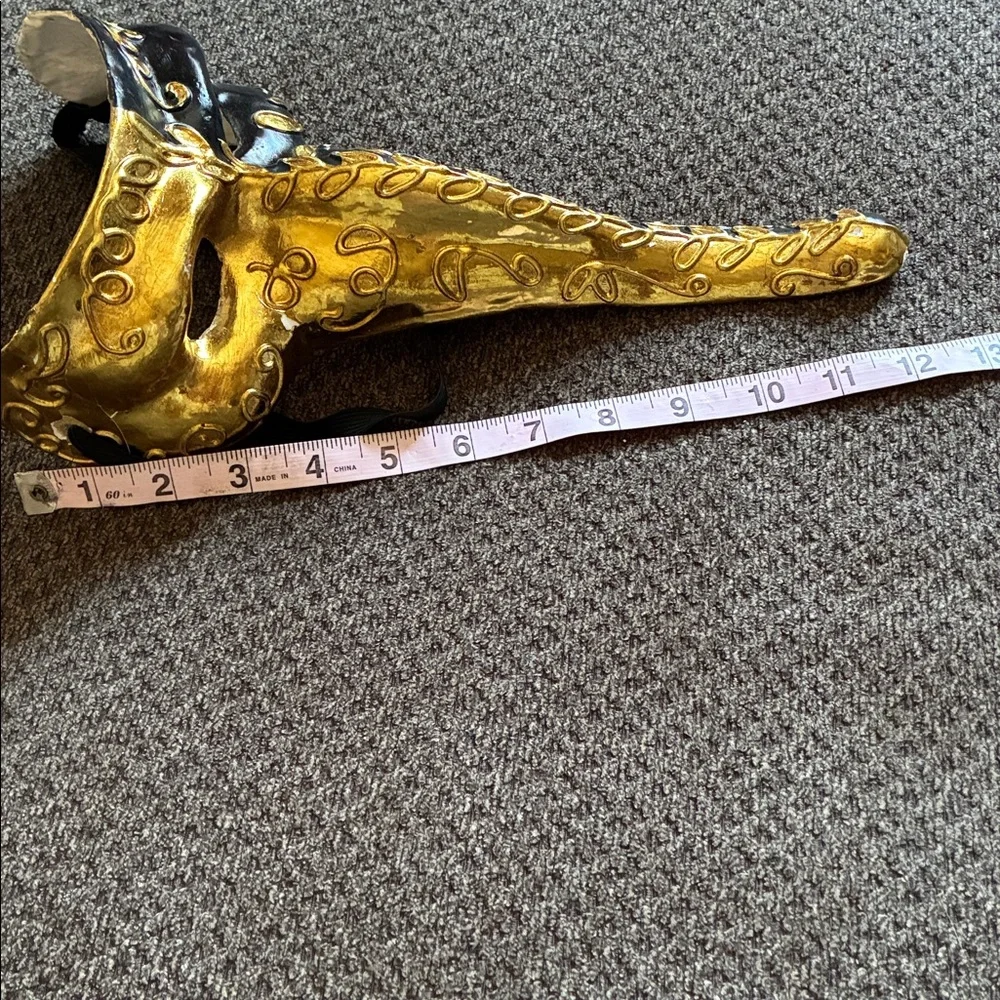 Unique Elegant Black and Gold Venetian Plague Doctor Mask - 12 inches Unisex